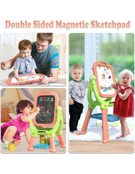 Caballete para Niños Weudear Rosa Doble Cara Altura Ajustable