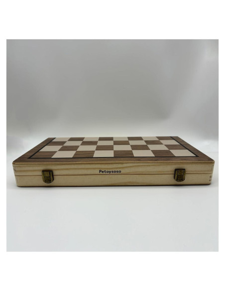 Juego de Ajedrez y Damas de Madera Petoysoso 38x25cm
