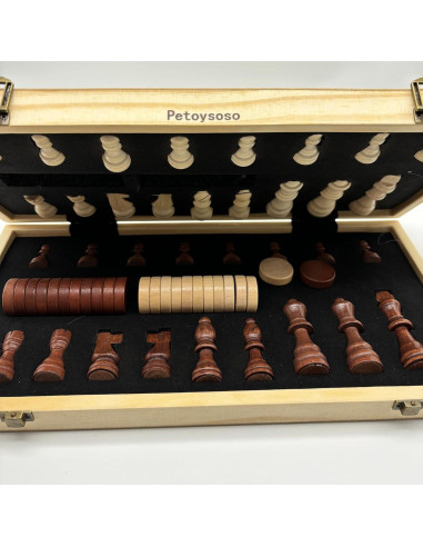 Juego de Ajedrez y Damas de Madera Petoysoso 38x25cm