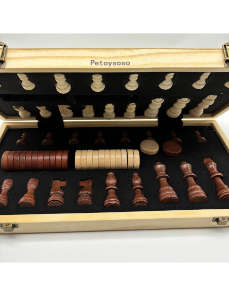 Juego de Ajedrez y Damas de Madera Petoysoso 38x25cm