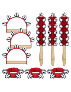 9 Piezas Campanas de Mano de Navidad Jingle - Madera y Metal