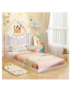 Cama de Piso Twin KOMFOTT en Forma de Casa con Barandillas