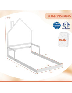 Cama de Piso Twin KOMFOTT en Forma de Casa con Barandillas 2