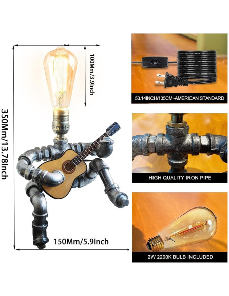 Lámpara de Mesa Steampunk WIBOTA con Guitarra Acústica 35cm