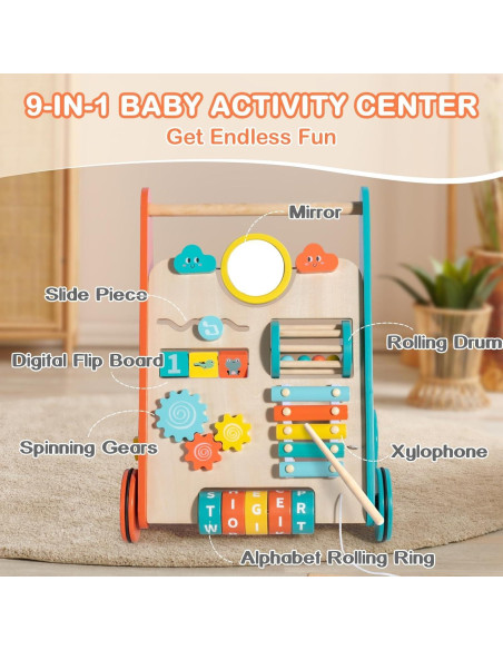 Andador de Madera LOL-FUN con Ruedas para Bebés 6-12 Meses