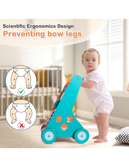 Andador de Madera LOL-FUN con Ruedas para Bebés 6-12 Meses