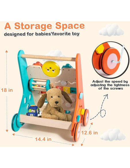 Andador de Madera LOL-FUN con Ruedas para Bebés 6-12 Meses