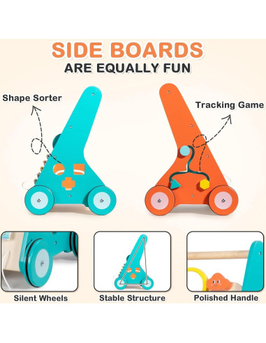 Andador de Madera LOL-FUN con Ruedas para Bebés 6-12 Meses