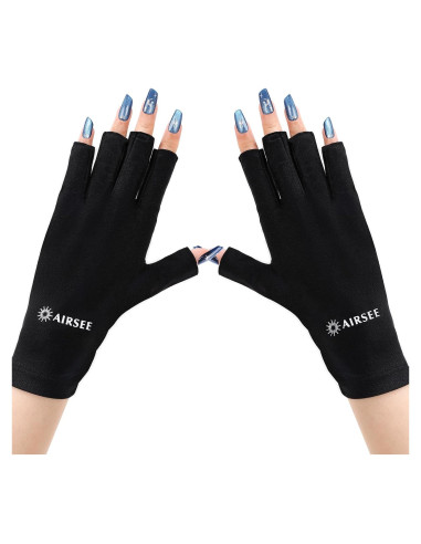 Guantes UV AIRSEE para manicura UPF50+ - Protección Solar Negra