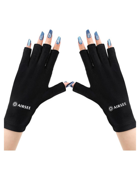 Guantes UV AIRSEE para manicura UPF50+ - Protección Solar Negra