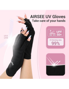 Guantes UV AIRSEE para manicura UPF50+ - Protección Solar Negra 2