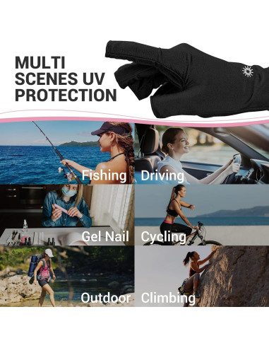 Guantes UV AIRSEE para manicura UPF50+ - Protección Solar Negra