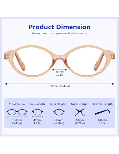 Gafas Ovaladas Anti-Luz Azul YDAOWKN 49mm Champán Cristal