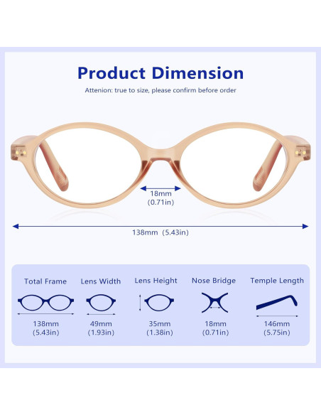 Gafas Ovaladas Anti-Luz Azul YDAOWKN 49mm Champán Cristal