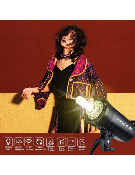 Flash Estroboscópico Godox SK400II 400W GN65 5600K para Estudio