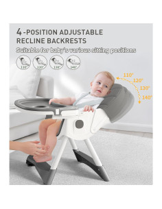 Silla Alta Plegable 5 en 1 ROUTTOON para Bebés - Gris 2