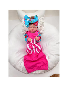 Conjunto Gown Bebé Niña Algodón Suave Rosa Fucsia 0-3 Meses 2
