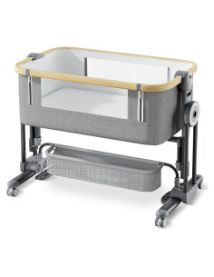 Cuna 4 en 1 Cawesor Gris con Colchón y Ruedas Plegable