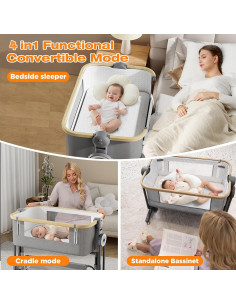 Cuna 4 en 1 Cawesor Gris con Colchón y Ruedas Plegable 2