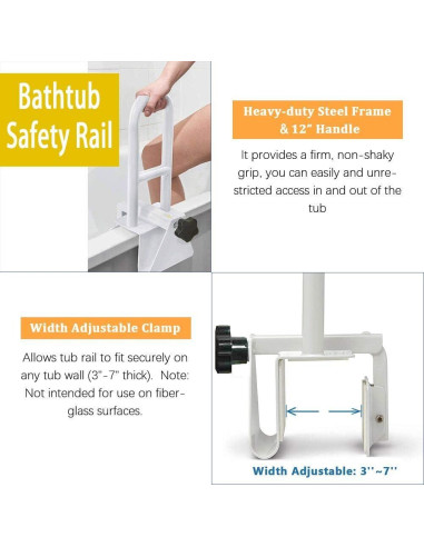 Barra de Seguridad para Bañera MOASKER Blanca - Acero Ajustable