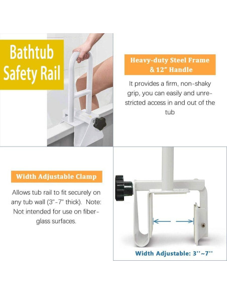 Barra de Seguridad para Bañera MOASKER Blanca - Acero Ajustable