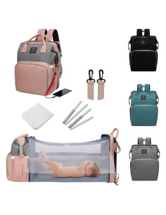 Mochila de Pañales ANWTOTU Rosa-Gris con Estación de Cambio