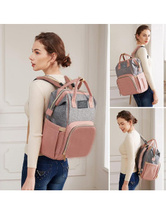 Mochila de Pañales ANWTOTU Rosa-Gris con Estación de Cambio 2