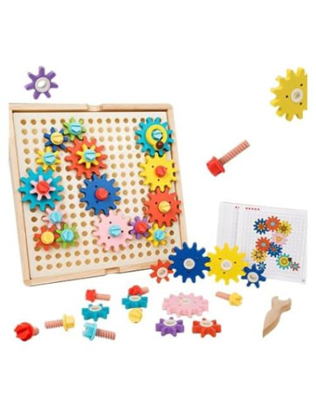 Juguete Educativo de Engranajes de Madera Adena Montessori 64 Piezas