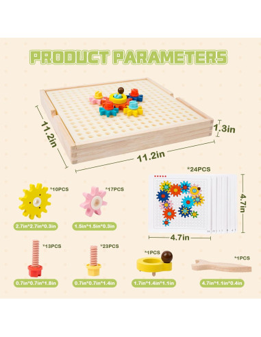 Juguete Educativo de Engranajes de Madera Adena Montessori 64 Piezas