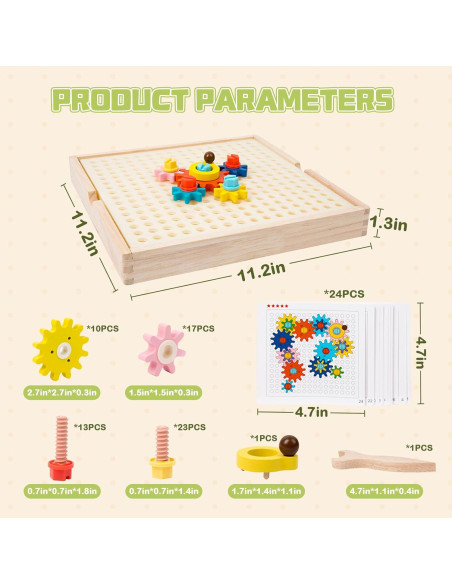 Juguete Educativo de Engranajes de Madera Adena Montessori 64 Piezas