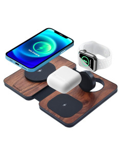 Cargador Inalámbrico 3-en-1 Abbolinxus MagSafe Madera de Nogal