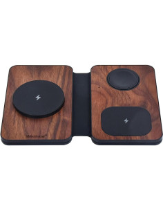 Cargador Inalámbrico 3-en-1 Abbolinxus MagSafe Madera de Nogal 2