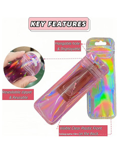 Bolsas de Plástico Holográficas Reutilizables FERENLI 100 Pcs 5.5x22 cm 2