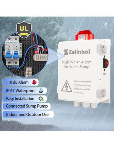 Panel de Control de Alarma de Agua Zelinhol 110dB IP67