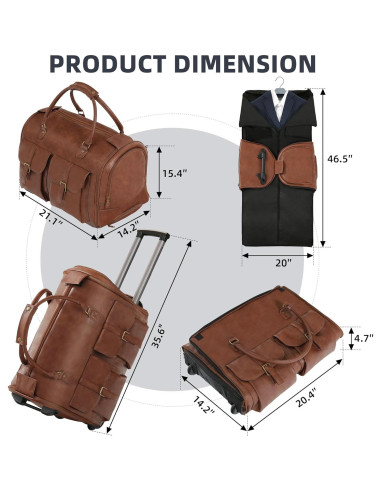 Bolsa Duffle con Ruedas Shopsource Marrón Vintage 53.4x36.1x39.1cm