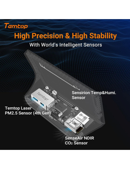 Monitor de Calidad del Aire Temtop M100 8-en-1 PM2.5 CO2 T&H