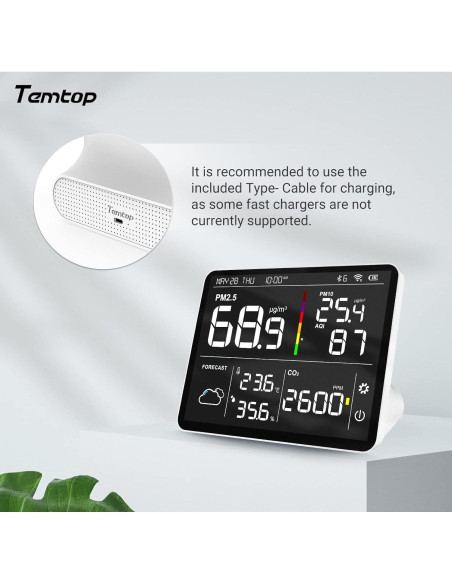 Monitor de Calidad del Aire Temtop M100 8-en-1 PM2.5 CO2 T&H