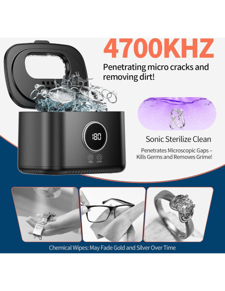 Limpiador Ultrasónico de Joyas MQOMQO 600ml 5 Modos