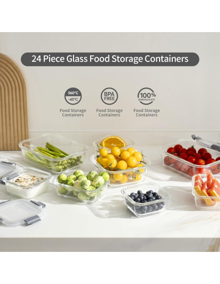 Juego de 24 Contenedores de Almacenamiento de Vidrio S Salient Juego de 24 Contenedores de Almacenamiento de Vidrio S Salient