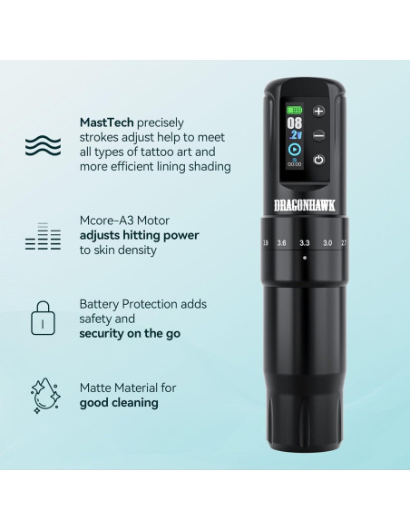 Máquina de Tatuaje Dragonhawk Atom2 Pro Sin Cable 7 Golpes