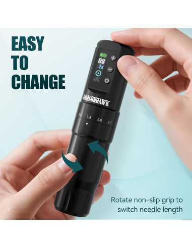 Máquina de Tatuaje Dragonhawk Atom2 Pro Sin Cable 7 Golpes