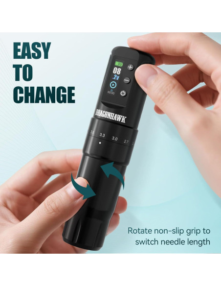 Máquina de Tatuaje Dragonhawk Atom2 Pro Sin Cable 7 Golpes