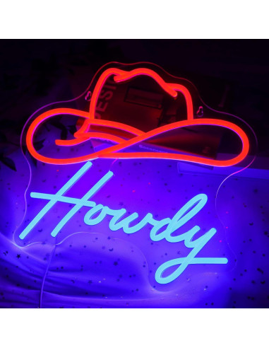 Cartel de Neón LED Cowboy Howdy 39x32.5cm para Decoración