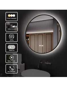 Espejo de Baño Redondo YIDABATH 61x61 cm con Luz LED y Anti-vaho 2