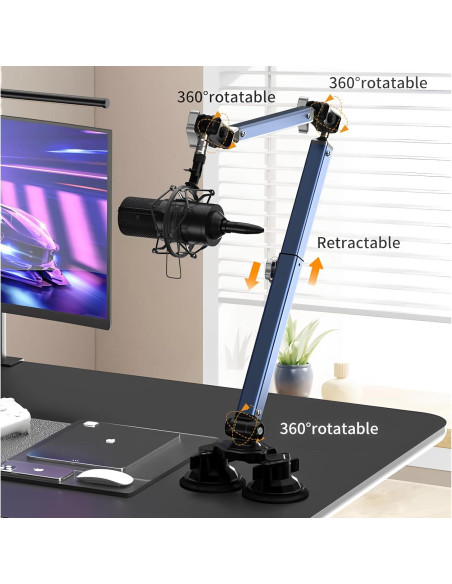 Brazo de Micrófono Ajustable 360 Aluminio Azul 1.5 kg