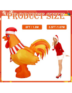 Gallo Inflable de Navidad 1.83m RoundFunny con Luces LED 2
