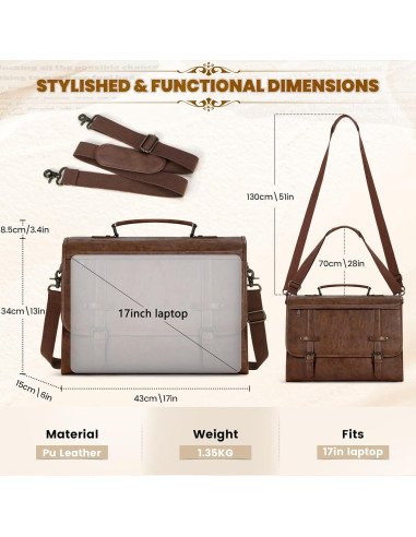 Bolsa de Mensajero Rainsmore 43x15x33 cm Impermeable Cuero Vintage