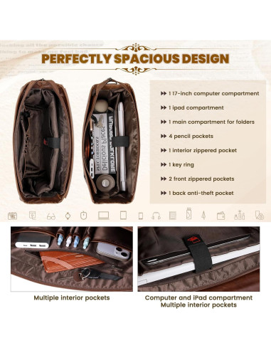 Bolsa de Mensajero Rainsmore 43x15x33 cm Impermeable Cuero Vintage