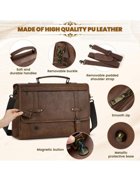 Bolsa de Mensajero Rainsmore 43x15x33 cm Impermeable Cuero Vintage