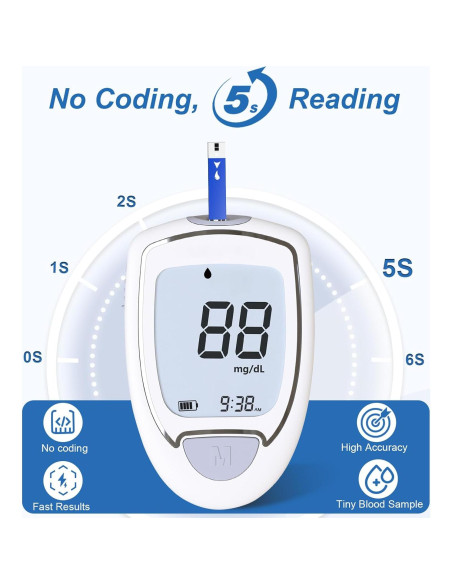 Kit Monitor de Glucosa CAKRNPS G-425-3 con 100 Tiras y Lancetas